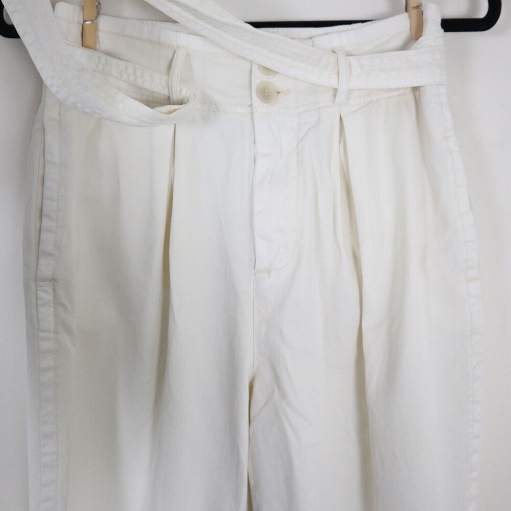 Free People Size 2 High-Waisted ‘90s Peg Pants Ivory Tie Waist Tapered Leg - Picture 6 of 12